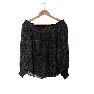 White House Black Market Black Polka Dot Off the Shoulder Blouse